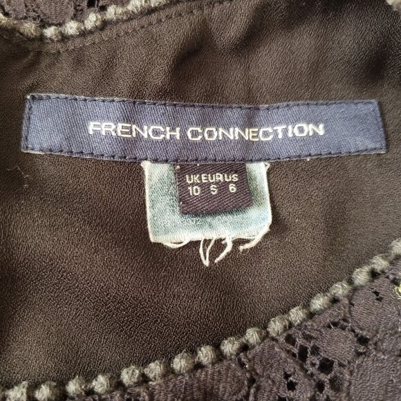 French Connection Lace Dress Womens Size 6 Black Floral Embroidery Boho Coquette - Picture 3 of 16